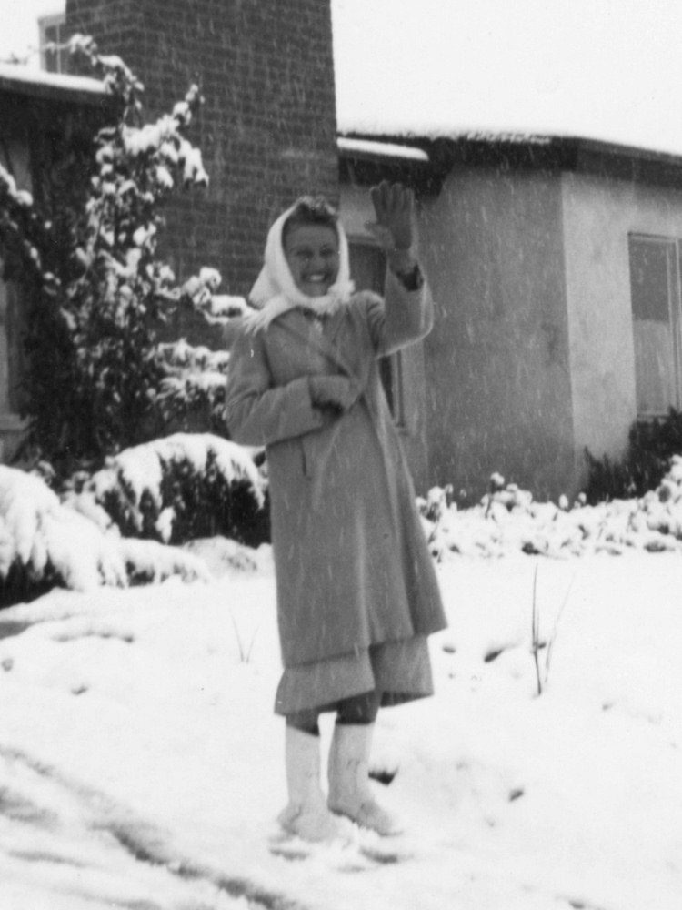 Lydia in the snow at Palmdale.