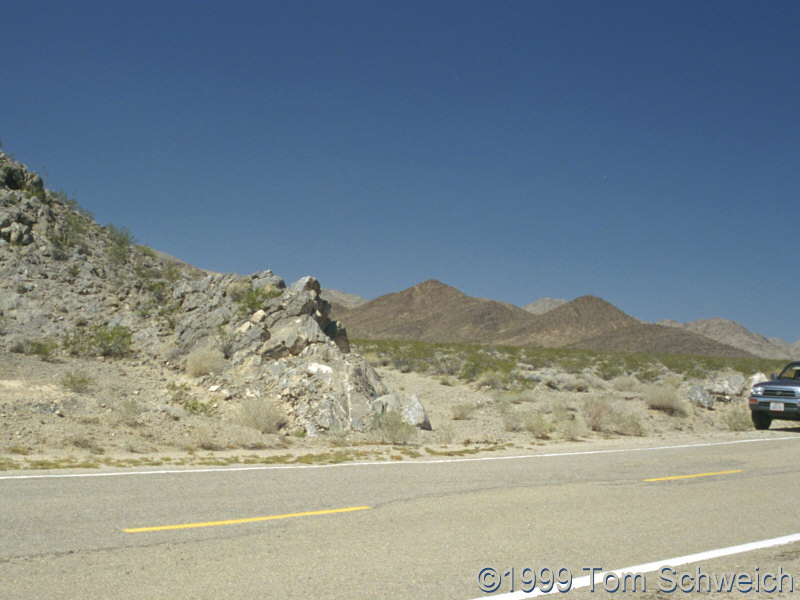Outcrop of fossiliferous Paleozoic limestone along Kelbaker Road.