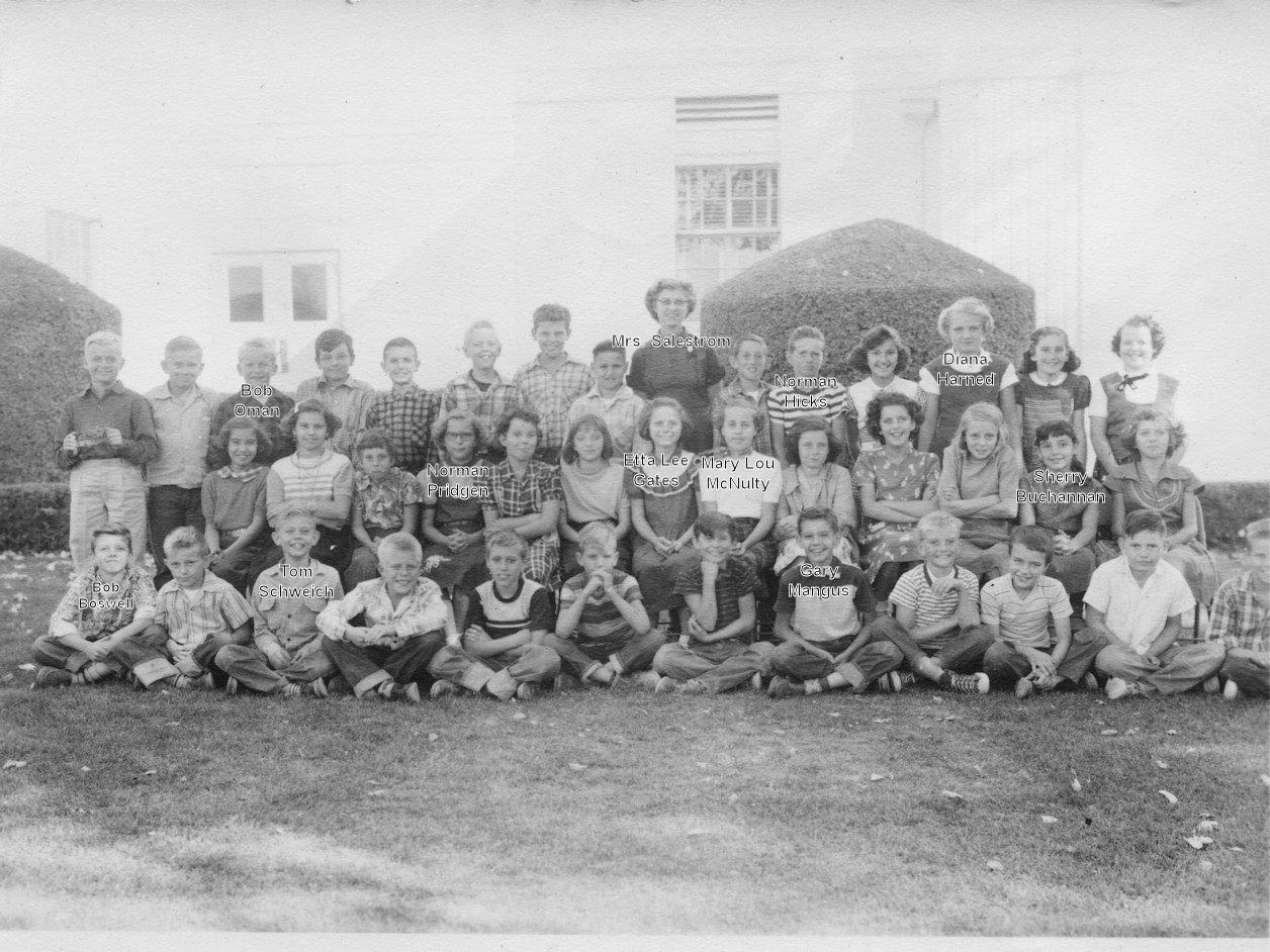 Palmdale School, Fifth Grade, 1954-5, Mrs. Salestrom (with names)