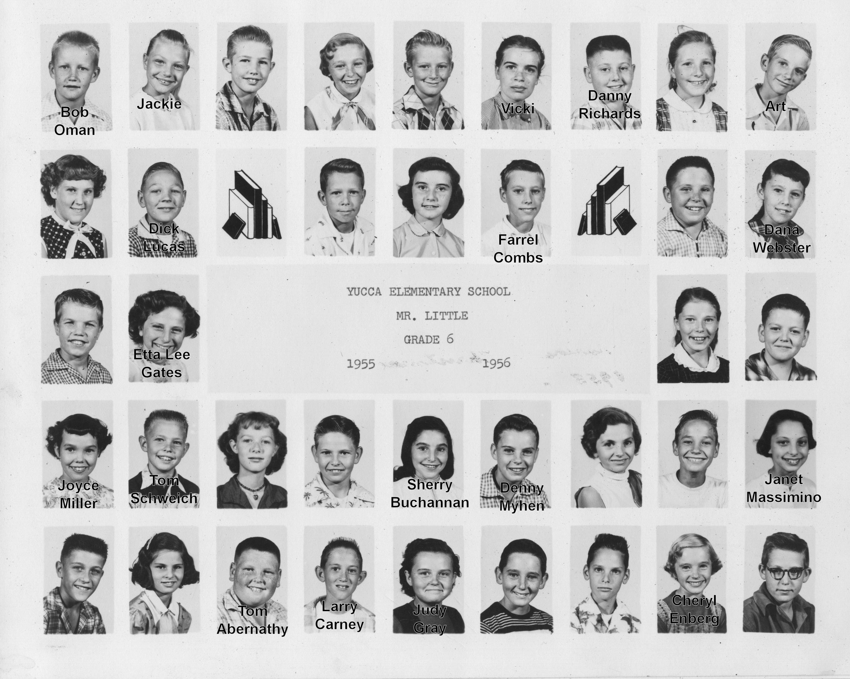 Yucca School, Sixth Grade, 1955-6,  Mr. Little (with names)
