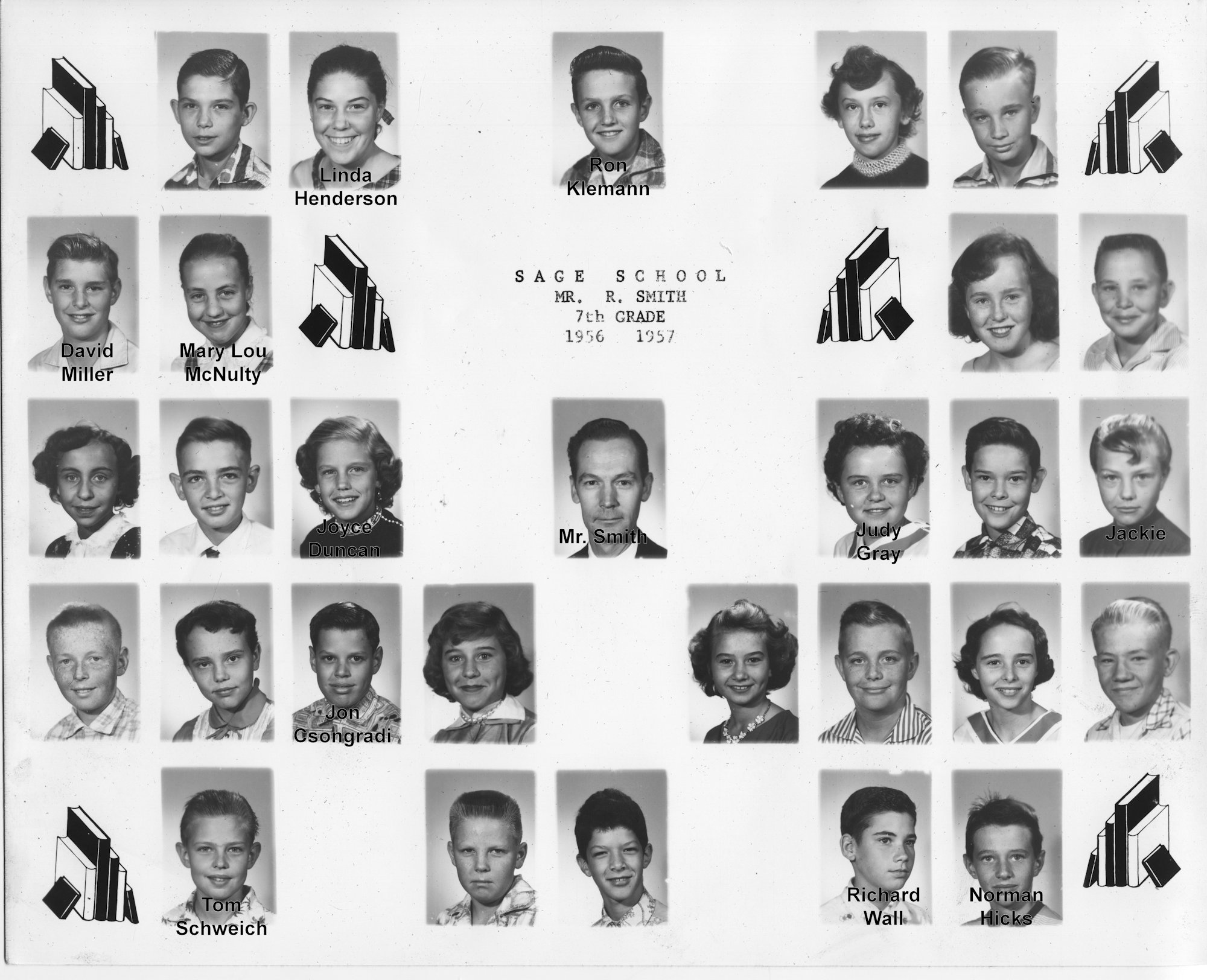 Sage School, Seventh Grade, 1956-7, Mr. Smith (with names)